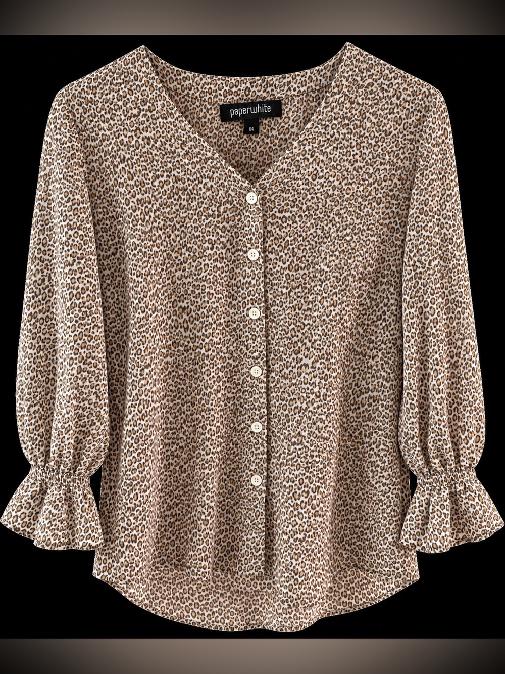 Paperwhite Silk Beige Leopard Print Button-Front Blouse